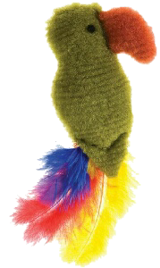 a plush parrot with colourful feathers 